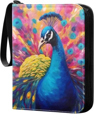 Kigai Peacock Painting Card Binder - 400 Pockets Card Holder with 50 Sleeves, Trading Card Album Folder for Boys Girls