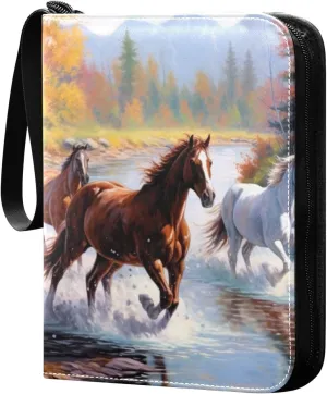 Kigai Running Horses Painting Card Binder - 400 Pockets Card Holder with 50 Sleeves, Trading Card Album Folder for Boys Girls