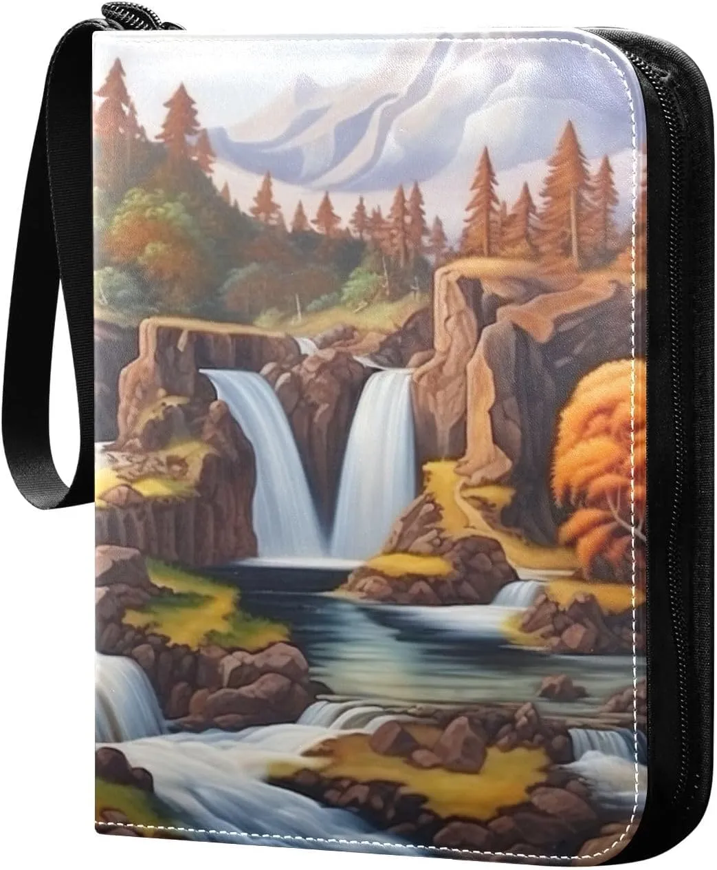 Kigai Waterfall Painting Card Binder - 400 Pockets Card Holder with 50 Sleeves, Trading Card Album Folder for Boys Girls