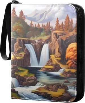 Kigai Waterfall Painting Card Binder - 400 Pockets Card Holder with 50 Sleeves, Trading Card Album Folder for Boys Girls