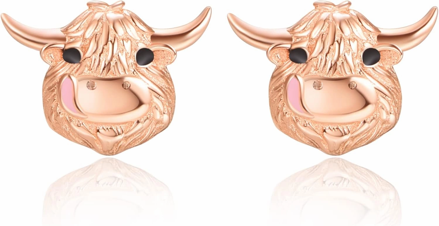 KINGWHYTE Highland Cow Earrings 925 Sterling Silver Cute Animal Stud Earrings Highland Cow Gifts Birthday Jewelry for Women Ladies
