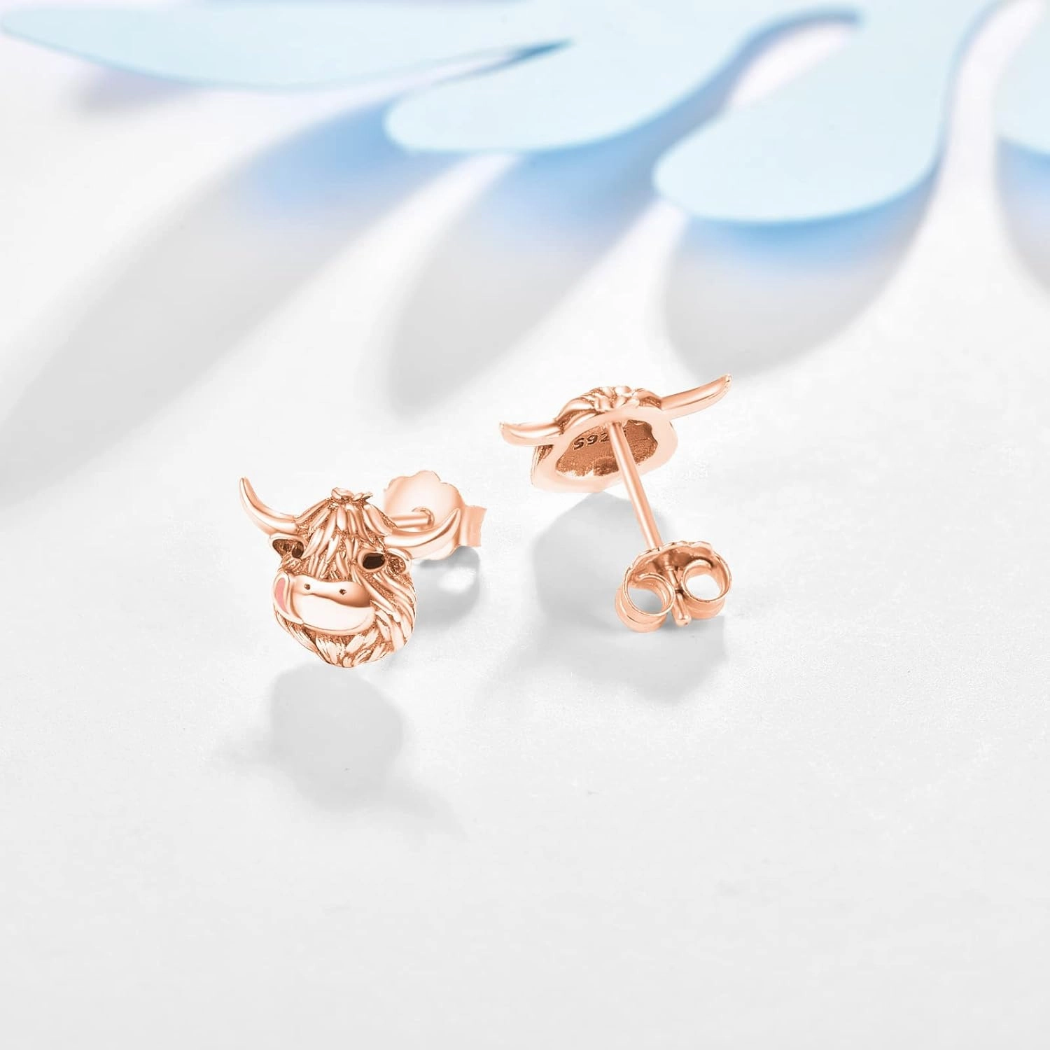 KINGWHYTE Highland Cow Earrings 925 Sterling Silver Cute Animal Stud Earrings Highland Cow Gifts Birthday Jewelry for Women Ladies