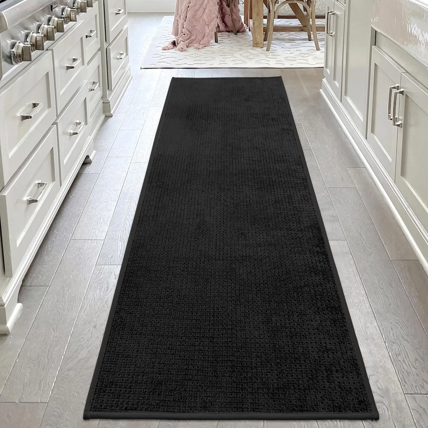 Kitchen Rugs and Mats Non Slip Washable Absorbent Kitchen Runner Rug Non Skid Rubber Backing Kitchen Mats for Floor Standing Mat Rugs for Kitchen, Front of Sink, Hallway, Laundry, 20"x60", Black
