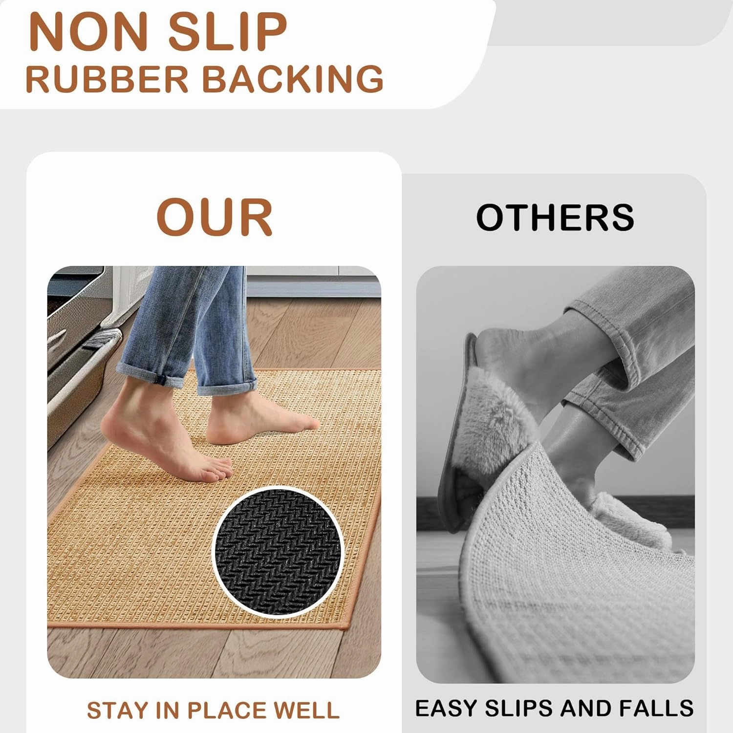 Kitchen Rugs and Mats Non Slip Washable Absorbent Kitchen Runner Rug Non Skid Rubber Backing Kitchen Mats for Floor Standing Mat Rugs for Kitchen, Front of Sink, Hallway, Laundry, 20"x60", Beige