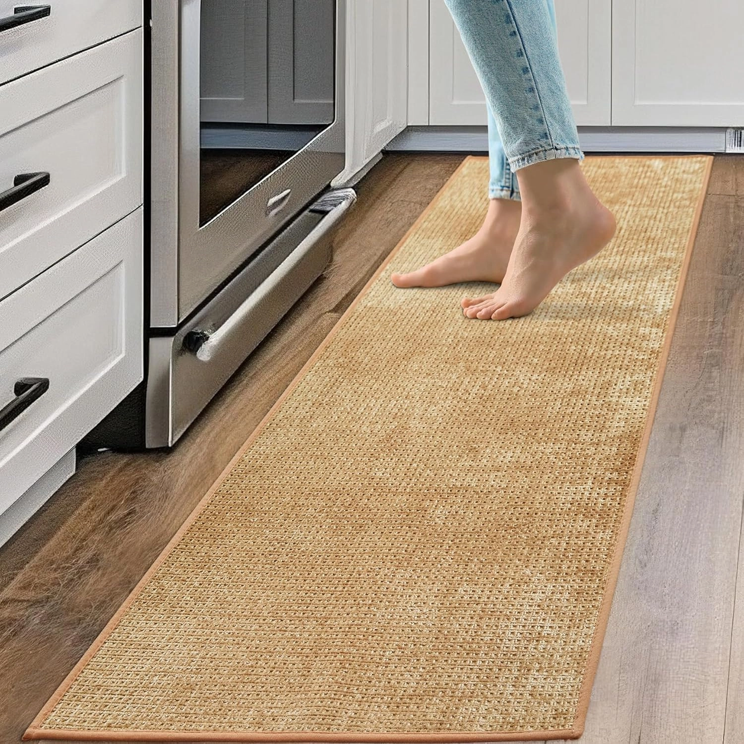 Kitchen Rugs and Mats Non Slip Washable Absorbent Kitchen Runner Rug Non Skid Rubber Backing Kitchen Mats for Floor Standing Mat Rugs for Kitchen, Front of Sink, Hallway, Laundry, 20"x60", Beige