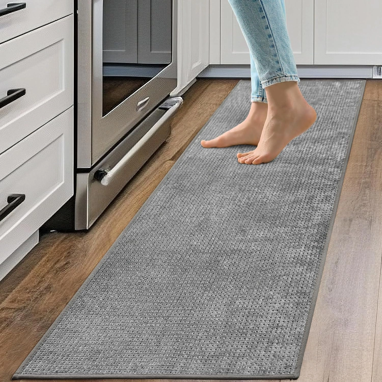 Kitchen Rugs and Mats Non Slip Washable Absorbent Kitchen Runner Rug Non Skid Rubber Backing Kitchen Mats for Floor Standing Mat Rugs for Kitchen, Front of Sink, Hallway, Laundry, 20"x60", Grey