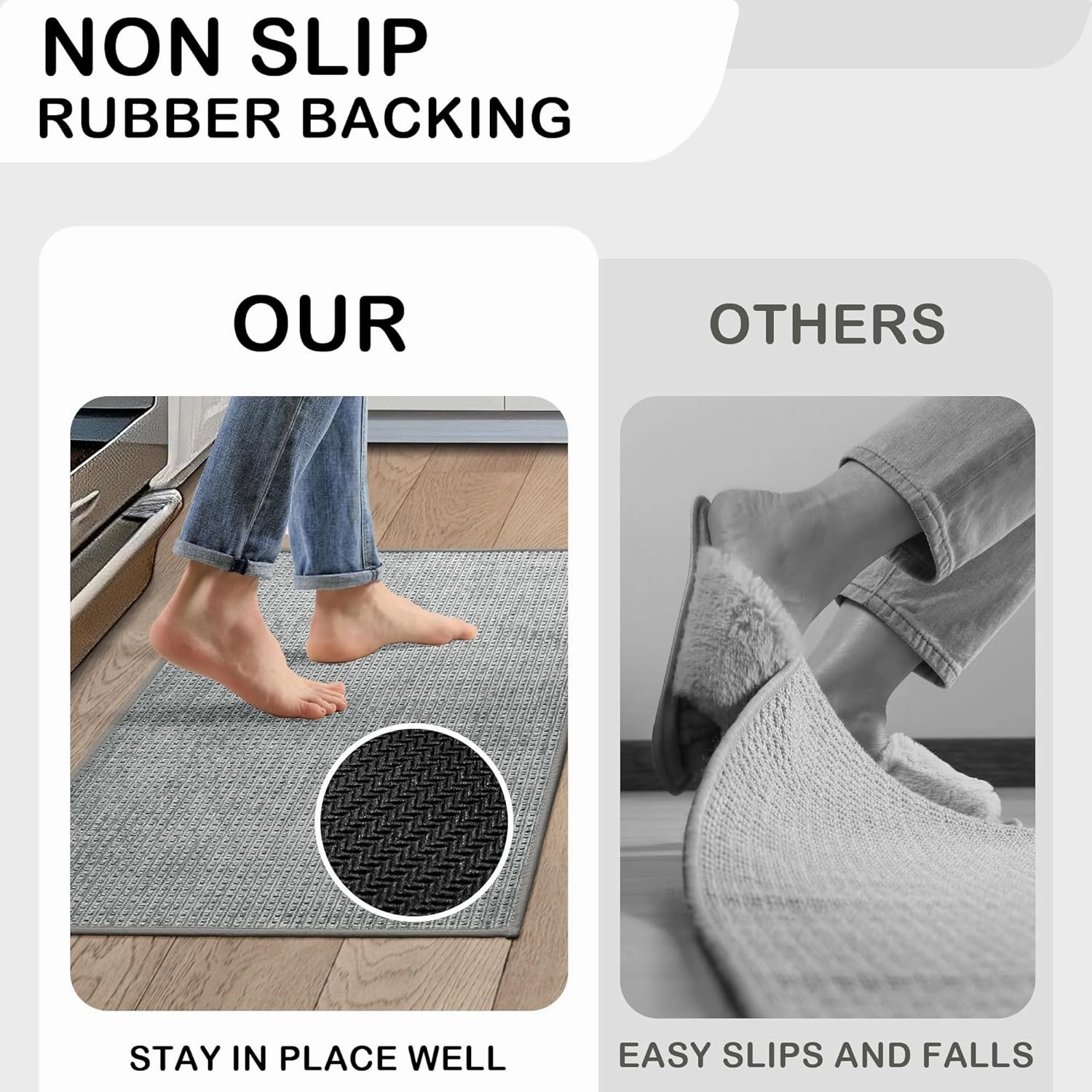 Kitchen Rugs and Mats Non Slip Washable Absorbent Kitchen Runner Rug Non Skid Rubber Backing Kitchen Mats for Floor Standing Mat Rugs for Kitchen, Front of Sink, Hallway, Laundry, 20"x60", Grey