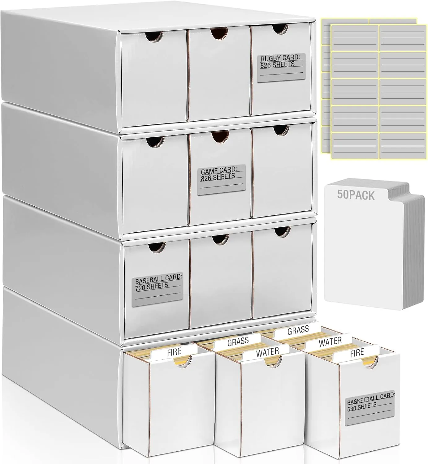 Kitoyz 8000 Trading Card Storage Boxes with 50 Card Storage Box Dividers,Baselall Footall Sport Card Storage Collection Compatible with Game Cards