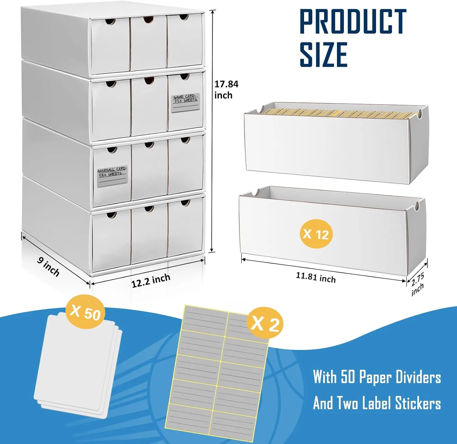 Kitoyz 8000 Trading Card Storage Boxes with 50 Card Storage Box Dividers,Baselall Footall Sport Card Storage Collection Compatible with Game Cards