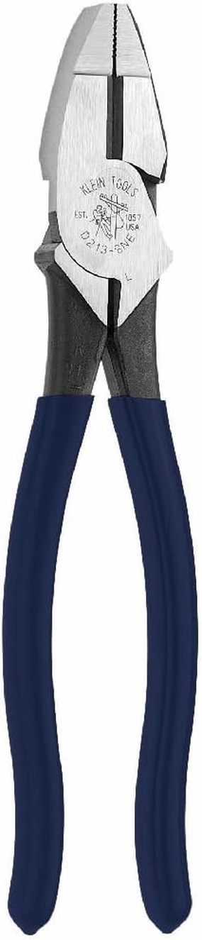 Klein Tools D213-8NE Pliers, 8-Inch Side Cutters, High Leverage Lineman's Pliers Cut Copper, Aluminum and other Soft Metals