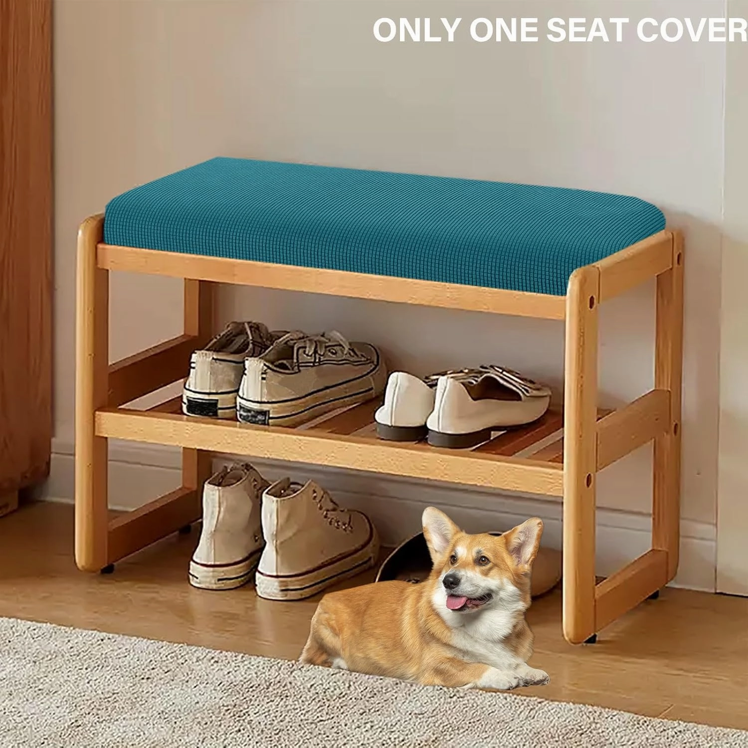 Knitted Dining Bench Cover, Stretch Bench Covers for Dining Room Spandex Removable Bench Slipcover Washable Rectangle Bench Seat Protector Cover-Teal-X-Large