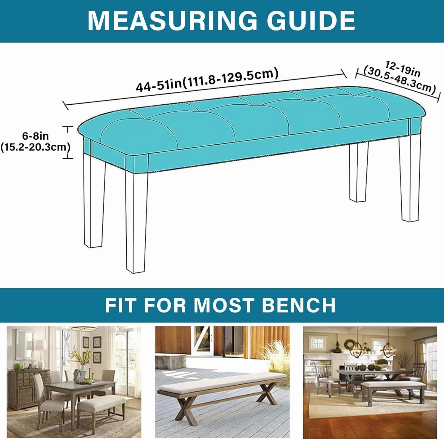 Knitted Dining Bench Cover, Stretch Bench Covers for Dining Room Spandex Removable Bench Slipcover Washable Rectangle Bench Seat Protector Cover-Teal-X-Large
