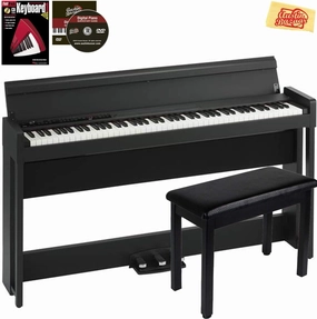 Korg C1 Air Digital Piano - Black Bundle with Furniture Bench, Instructional Book, Austin Bazaar Instructional DVD, and Polishing Cloth