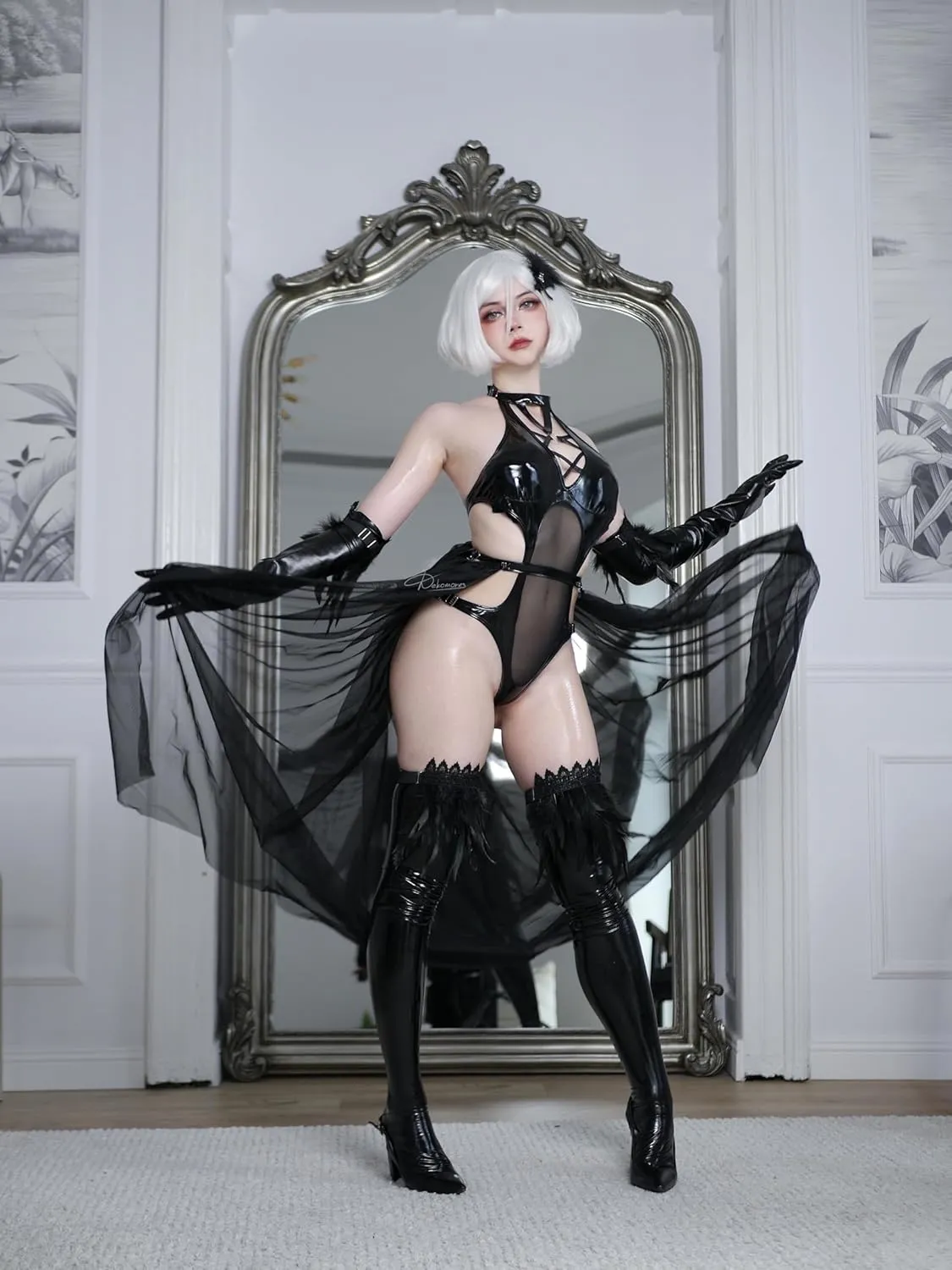 KORURACLUB Raven witch dress（6-Piece Set） Black premium pu cosplay lingerie Raven Costume Lingerie
