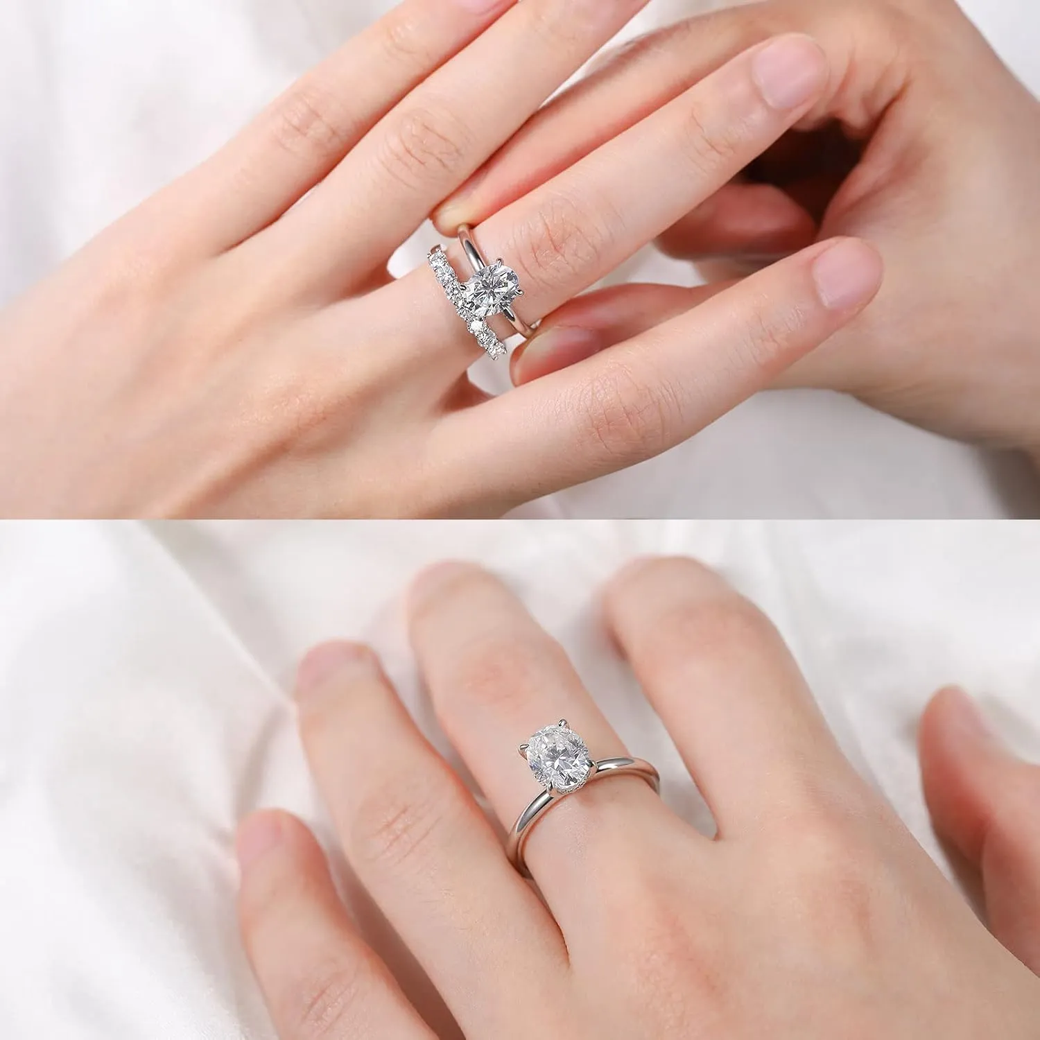 Ladylike 1/1.5/2/3CT Oval Cut Moissanite Engagement Ring for Women 925 Sterling Silver Solitaire Rings with Hidden Halo D Color VVS1 Promise Wedding Ring for Her