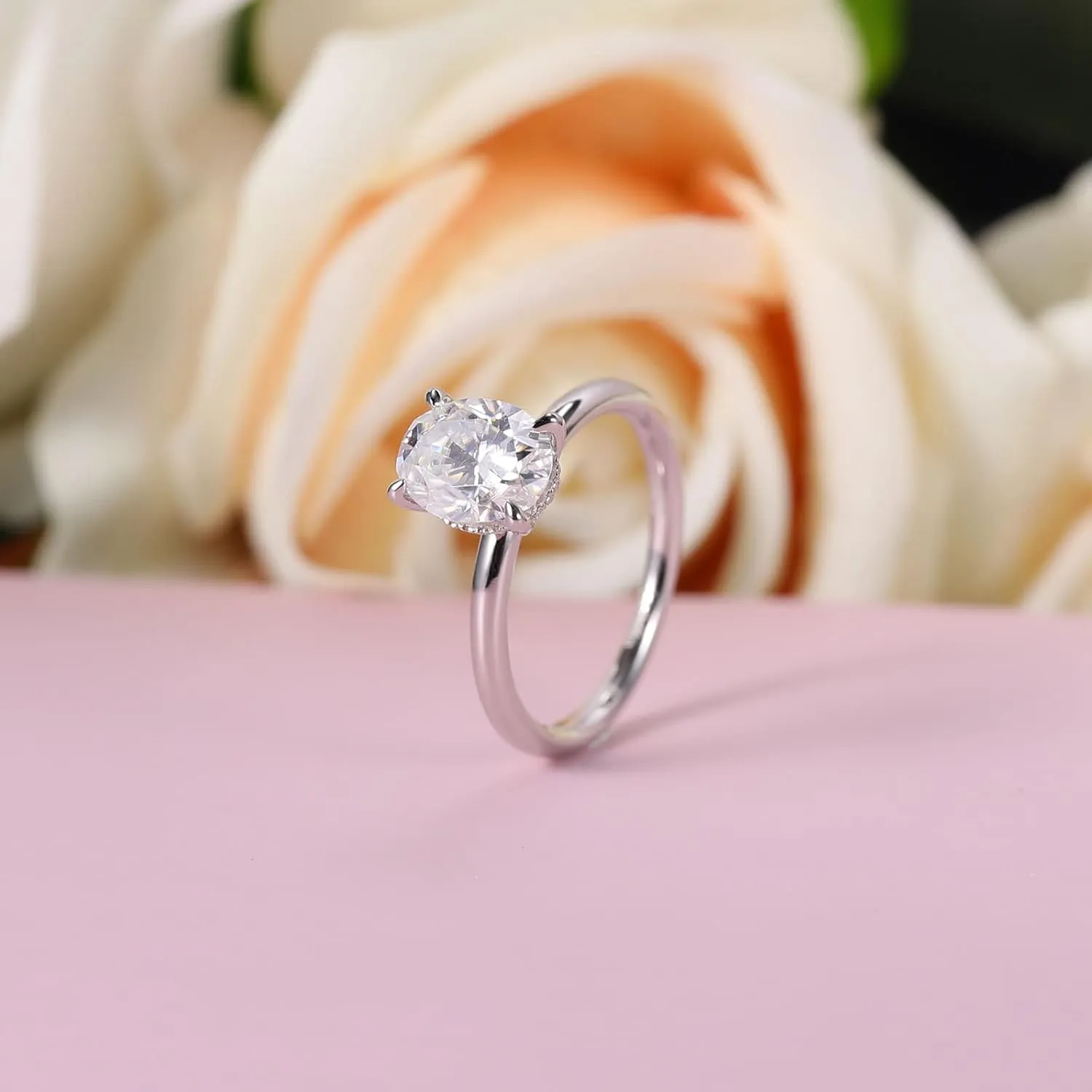 Ladylike 1/1.5/2/3CT Oval Cut Moissanite Engagement Ring for Women 925 Sterling Silver Solitaire Rings with Hidden Halo D Color VVS1 Promise Wedding Ring for Her
