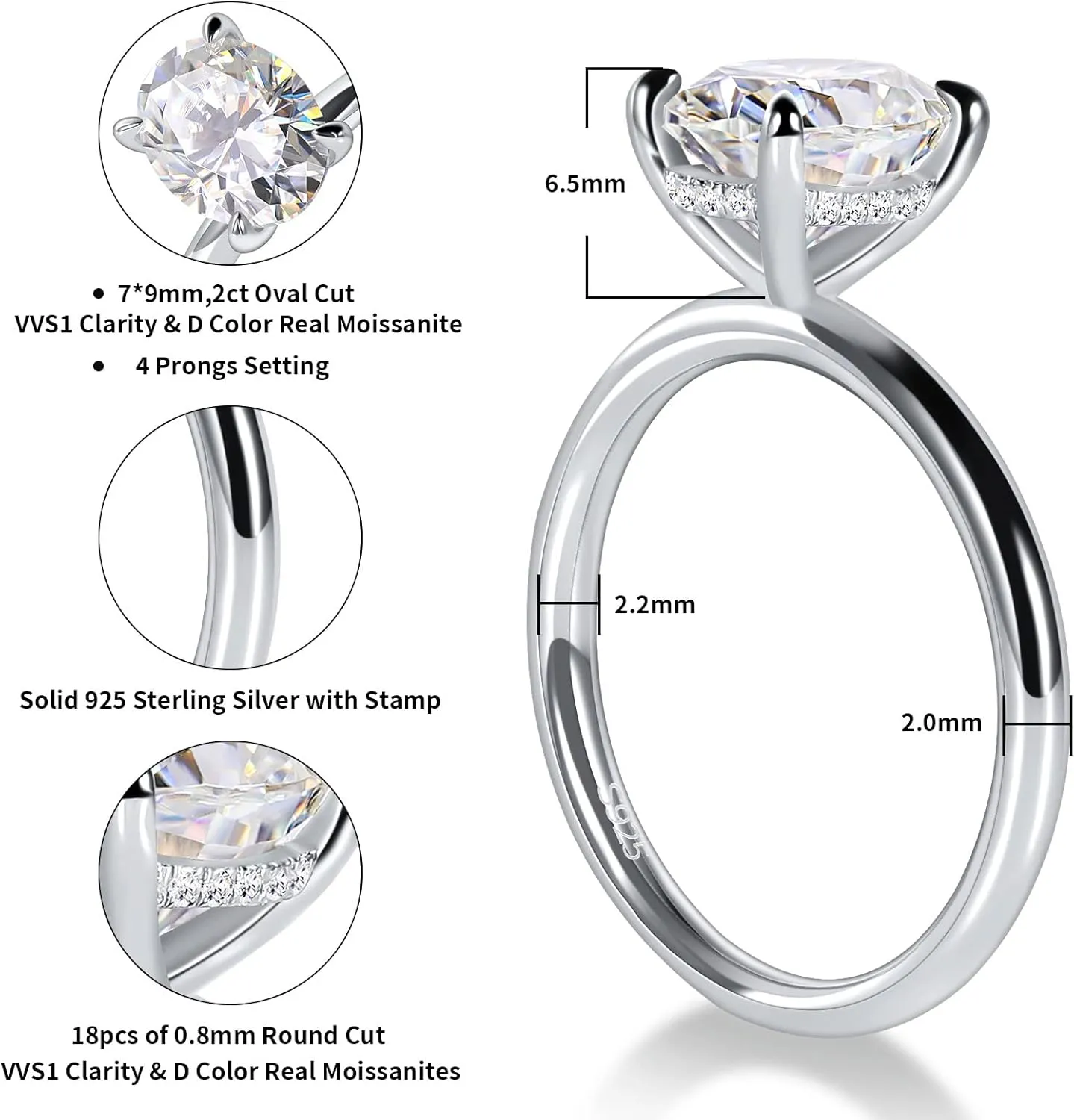 Ladylike 1/1.5/2/3CT Oval Cut Moissanite Engagement Ring for Women 925 Sterling Silver Solitaire Rings with Hidden Halo D Color VVS1 Promise Wedding Ring for Her