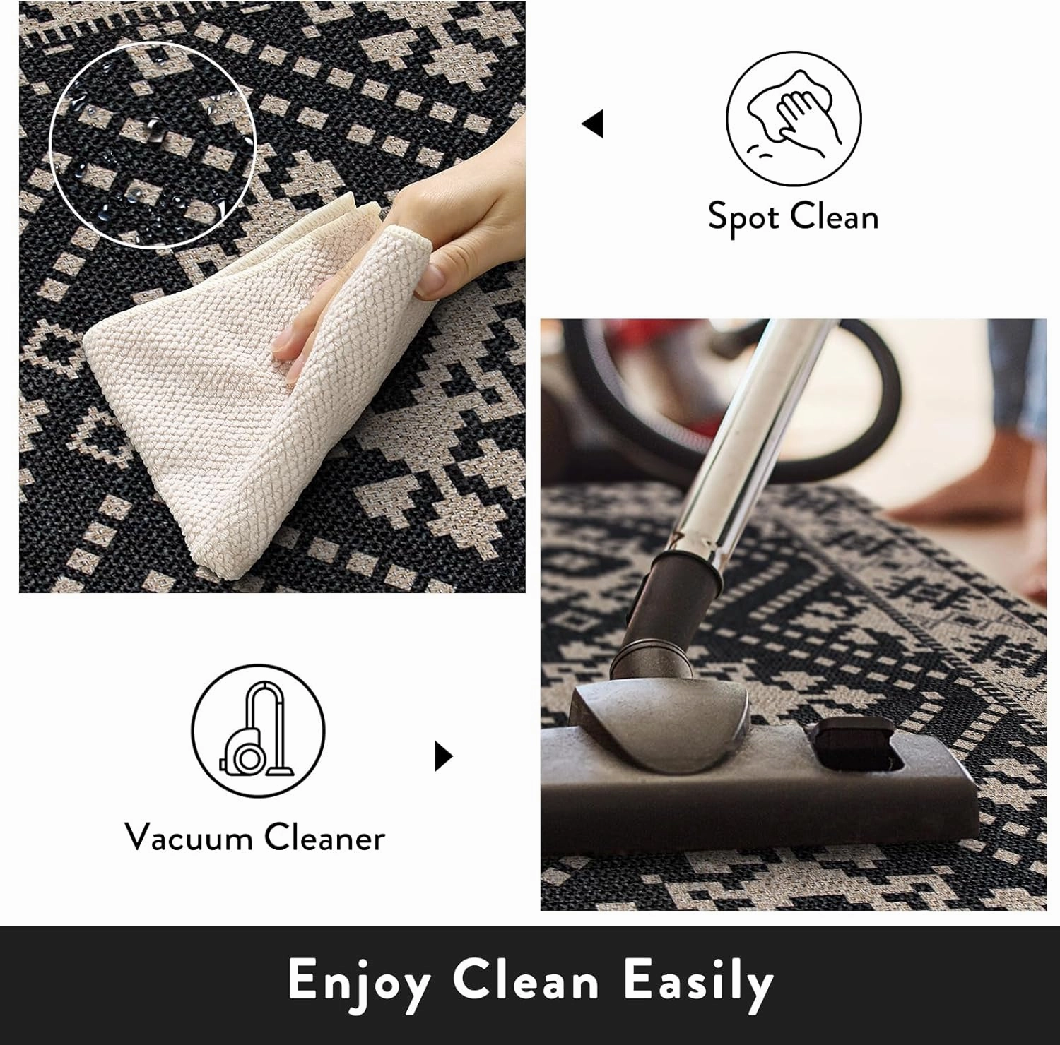 Lahome Moroccan Easy Jute Outdoor Runner Rug, 2x8 Washable Hallway Kitchen Runner Black Runner Rug with Rubber Backing, Farmhouse Indoor Outdoor Carpet Runners for Hallway 8ft Entryway Porch