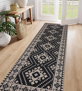 Lahome Moroccan Easy Jute Outdoor Runner Rug, 2x8 Washable Hallway Kitchen Runner Black Runner Rug with Rubber Backing, Farmhouse Indoor Outdoor Carpet Runners for Hallway 8ft Entryway Porch