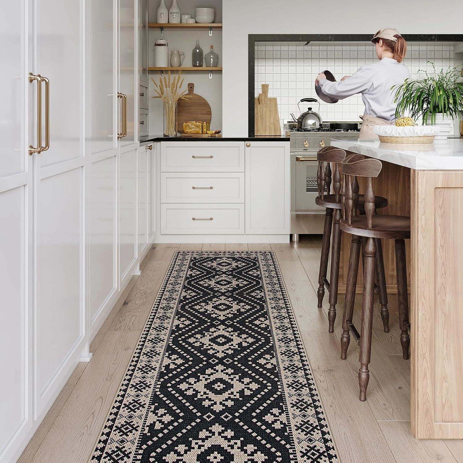 Lahome Moroccan Easy Jute Outdoor Runner Rug, 2x8 Washable Hallway Kitchen Runner Black Runner Rug with Rubber Backing, Farmhouse Indoor Outdoor Carpet Runners for Hallway 8ft Entryway Porch