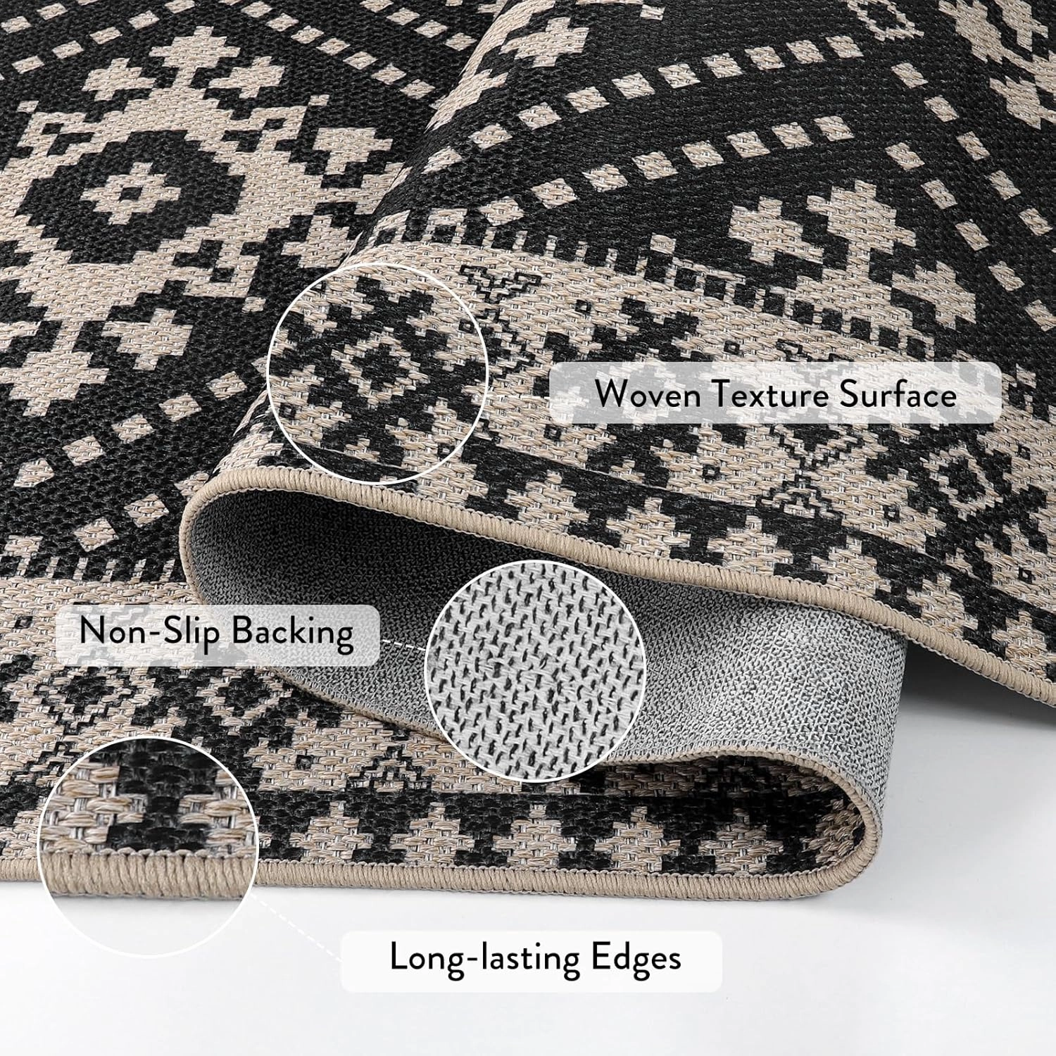 Lahome Moroccan Easy Jute Outdoor Runner Rug, 2x8 Washable Hallway Kitchen Runner Black Runner Rug with Rubber Backing, Farmhouse Indoor Outdoor Carpet Runners for Hallway 8ft Entryway Porch