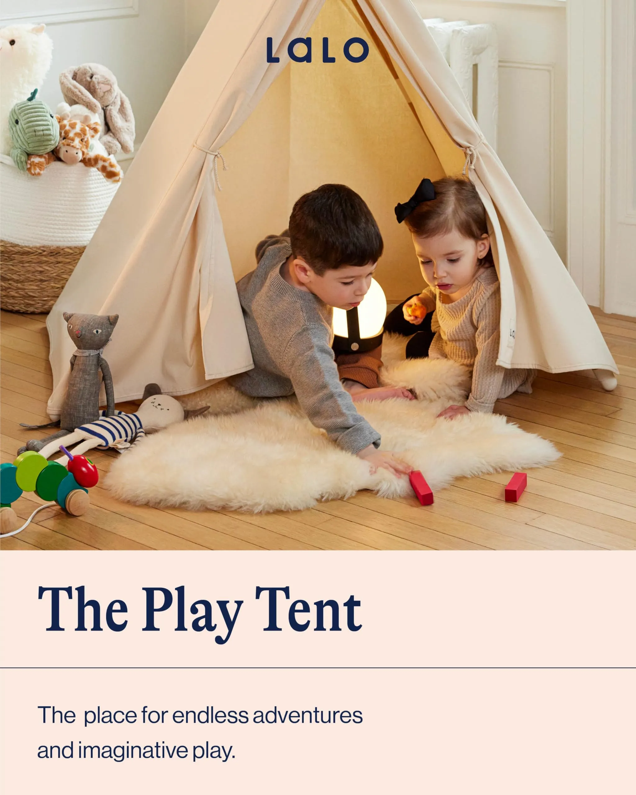 Lalo Play Tent - Indoor Tent for Kids and Toddlers, Made of FSC Certified Beechwood & Natural Canvas, Easy Setup, Perfect Indoor Kids Fort for