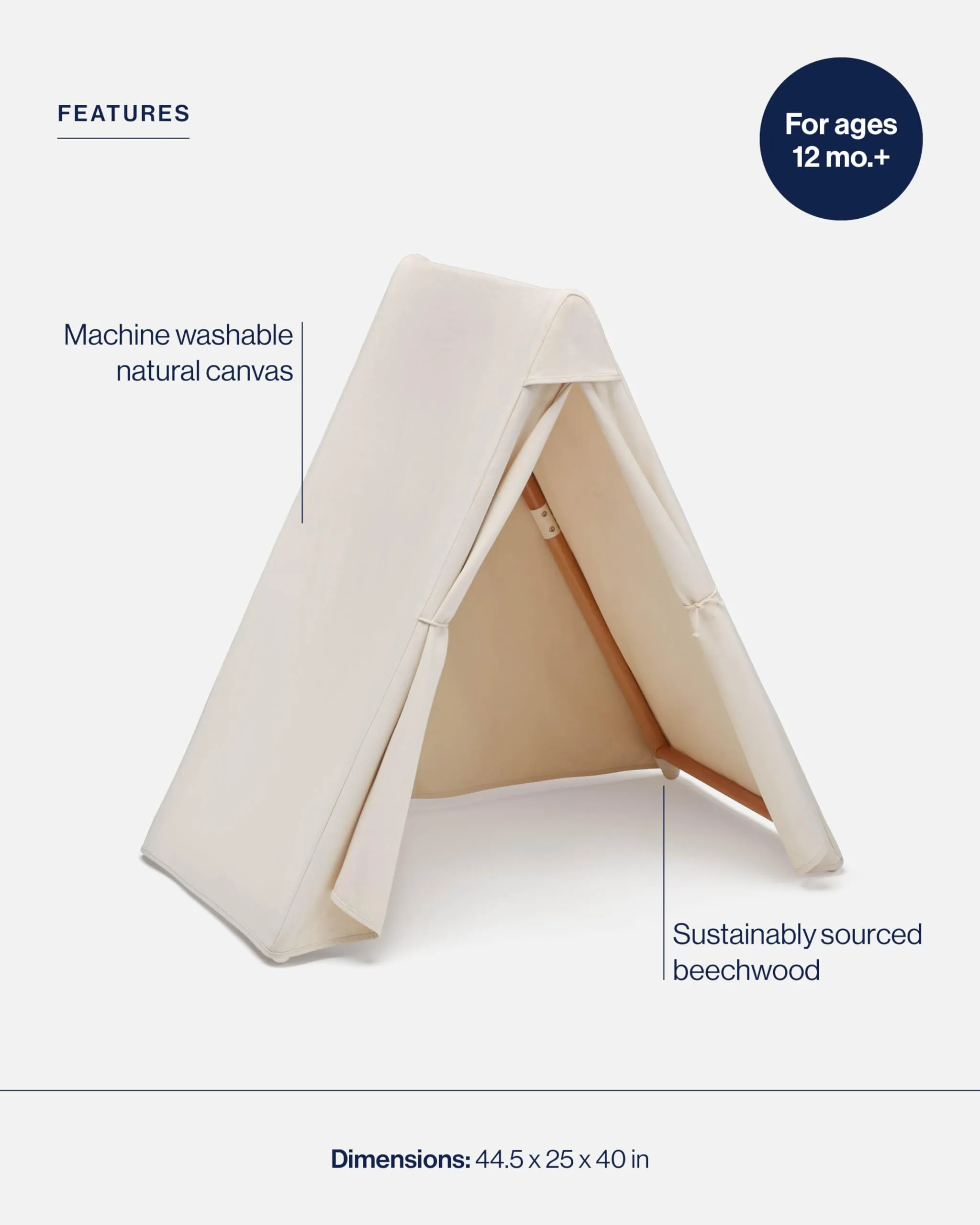 Lalo Play Tent - Indoor Tent for Kids and Toddlers, Made of FSC Certified Beechwood & Natural Canvas, Easy Setup, Perfect Indoor Kids Fort for