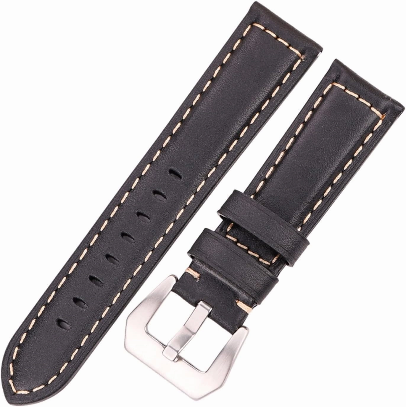 LAnGSHAW Watchbands Retro Genuine Leather Brown Men 20mm 22mm 24mm Soft Watch Band Strap Metal Pin Buckle Accessories (Band Color : Black, Band Width : 20mm)