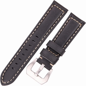 LAnGSHAW Watchbands Retro Genuine Leather Brown Men 20mm 22mm 24mm Soft Watch Band Strap Metal Pin Buckle Accessories (Band Color : Black, Band Width : 20mm)