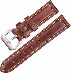 LAnGSHAW Watchbands Retro Genuine Leather Brown Men 20mm 22mm 24mm Soft Watch Band Strap Metal Pin Buckle Accessories (Band Color : Dark Brown, Band Width : 22mm)