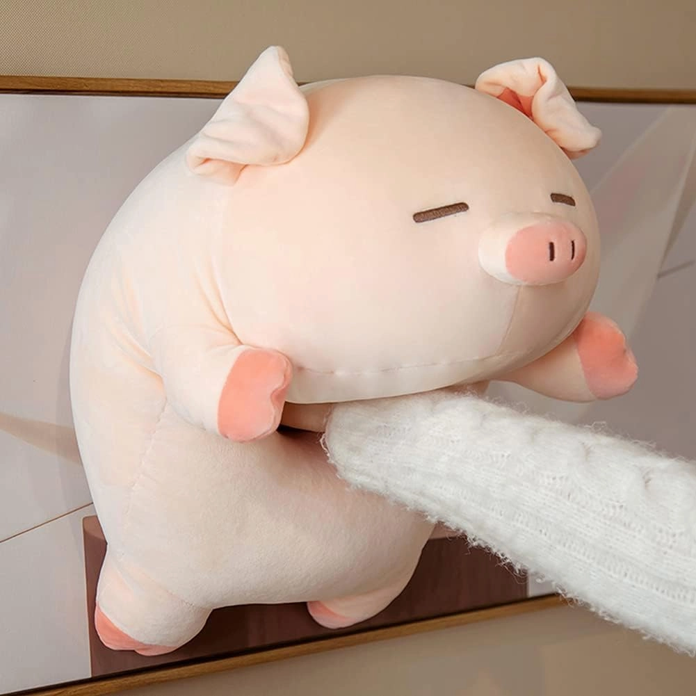 lannery Pig Stuffed Animal Hugging Pillow, Soft Fat Pig Plush Toy Gifts for Kids, Valentine, Christmas (Round Eyes, 31.5")