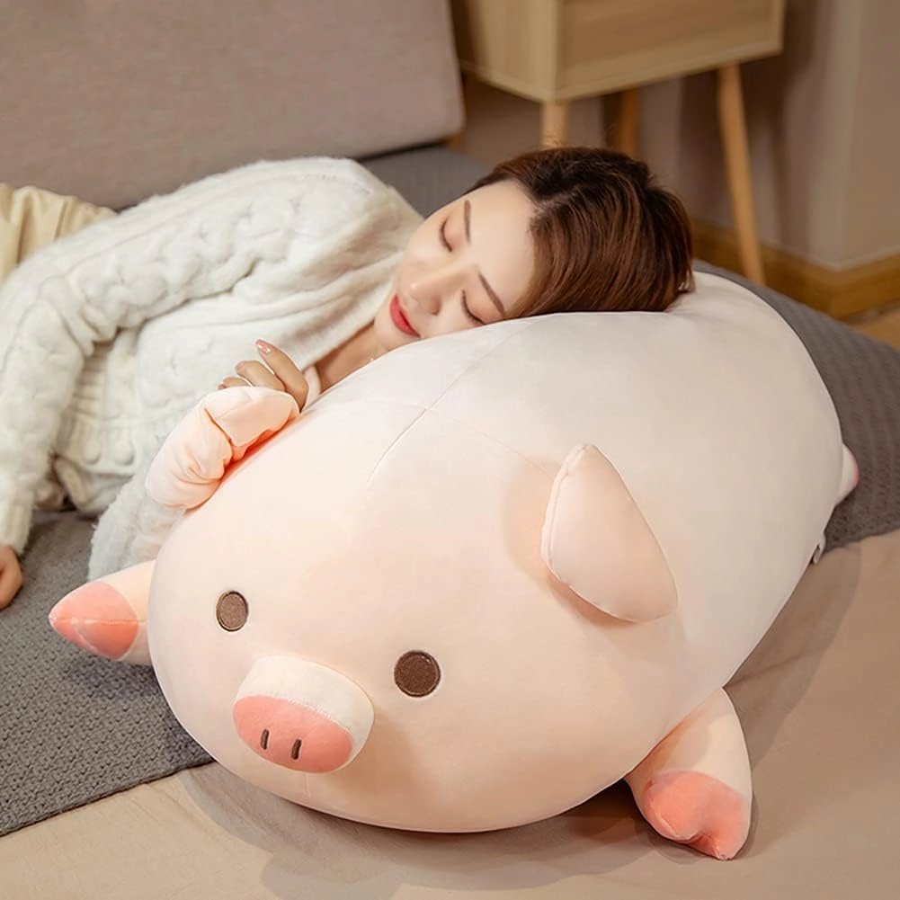 lannery Pig Stuffed Animal Hugging Pillow, Soft Fat Pig Plush Toy Gifts for Kids, Valentine, Christmas (Round Eyes, 31.5")