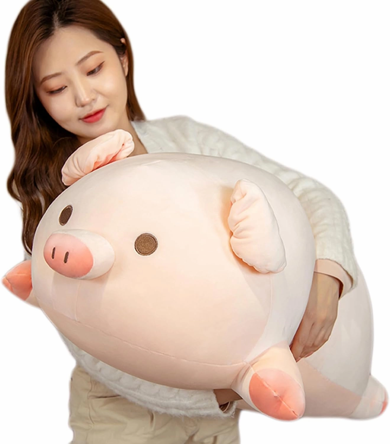 lannery Pig Stuffed Animal Hugging Pillow, Soft Fat Pig Plush Toy Gifts for Kids, Valentine, Christmas (Round Eyes, 31.5")
