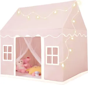 Large Play Tent with Mat for Toddler & Kids, Indoor Playhouse Tent with Star Light and Windows for Girl & Boy,Washable Foldable,Reading Nook,47" x 40" x 52 ",Pink