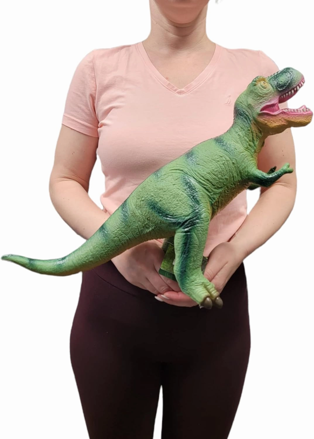 Large 20" Soft Rubber T-Rex Dinosaur (Green) Awesome Tyrannosaurus Realistic Looking Dino Toy, Soft and Safe. Stands Up on Its Own.