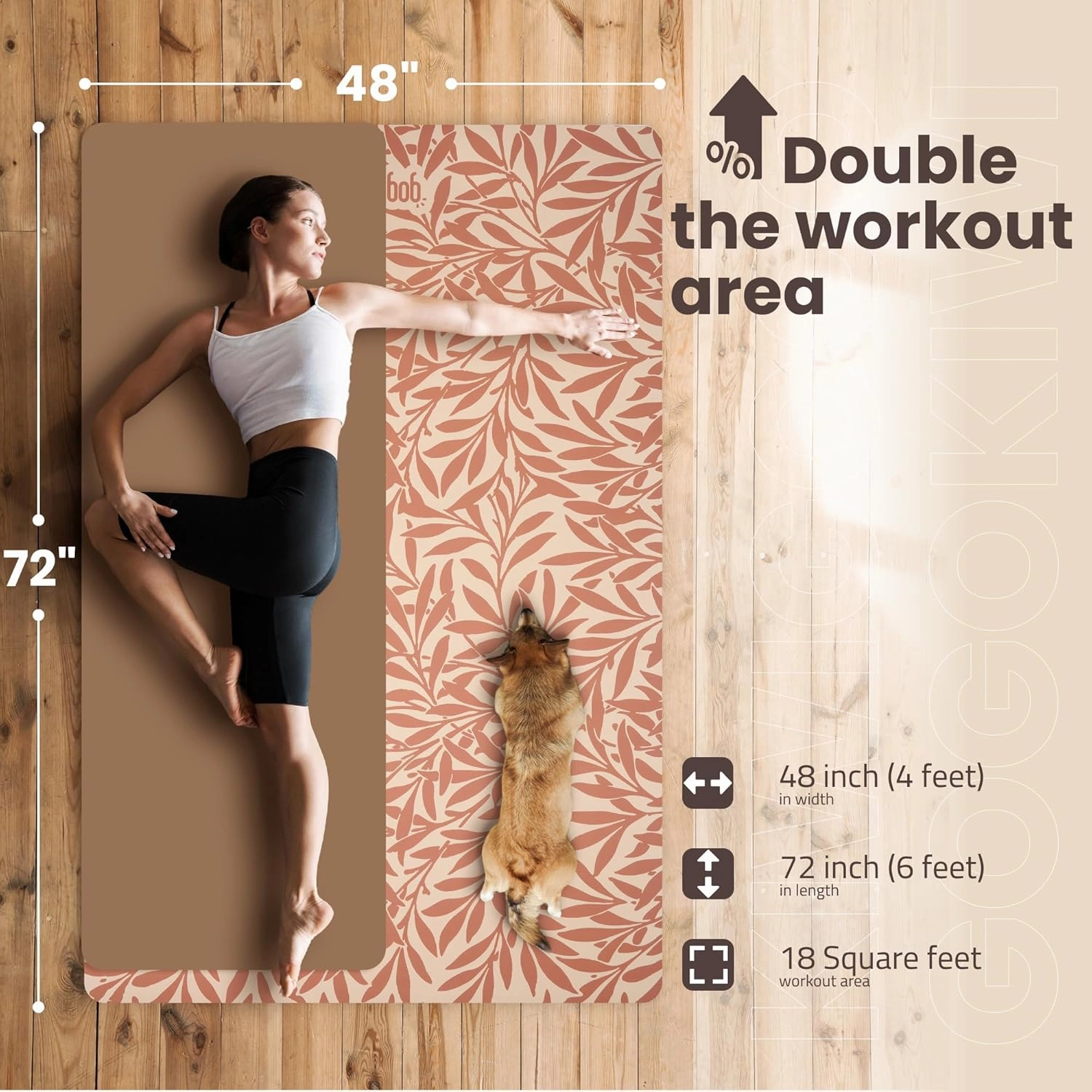 Large Yoga Mat (6'x4') Extra Wide Workout Mat for Home, Non Slip Fitness & Exercise Mat for Home Gym, Yoga, Pilates, Stretching, and Floor