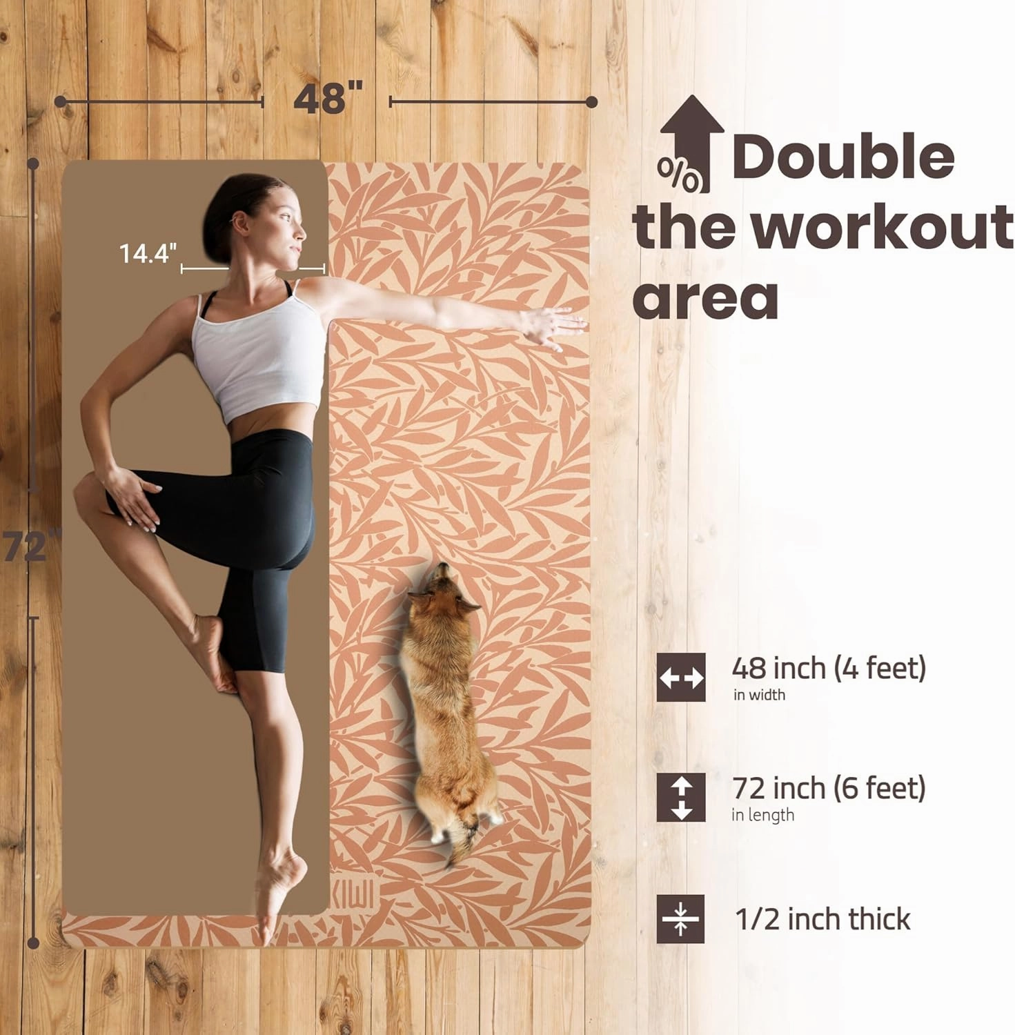 Large Yoga Mat (6'x4') Extra Wide Workout Mat for Home, Non Slip Fitness & Exercise Mat for Home Gym, Yoga, Pilates, Stretching, and Floor