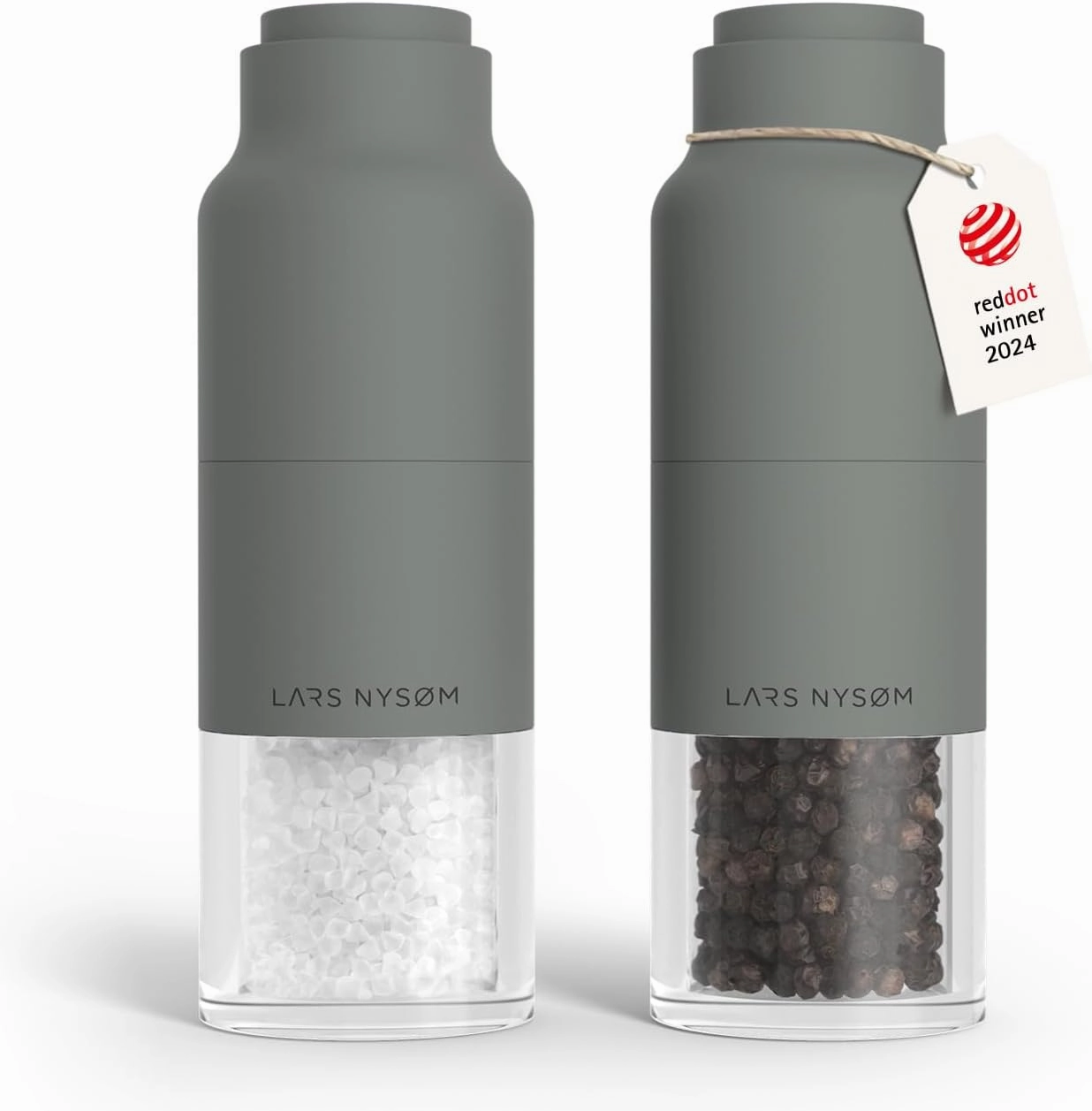 LARS NYSØM Salt and Pepper Grinder Set Stainless Steel with Adjustable Grinder I Bottle Design Spice Mills Set Manual (Ash Gray)