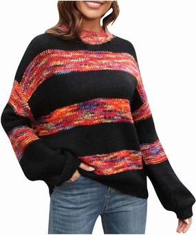 Lastesso Sweaters for Women Trendy Soft Long Sleeve Crewneck Knitted Sweater Casual Color Block Loose Fit Preppy Outfits