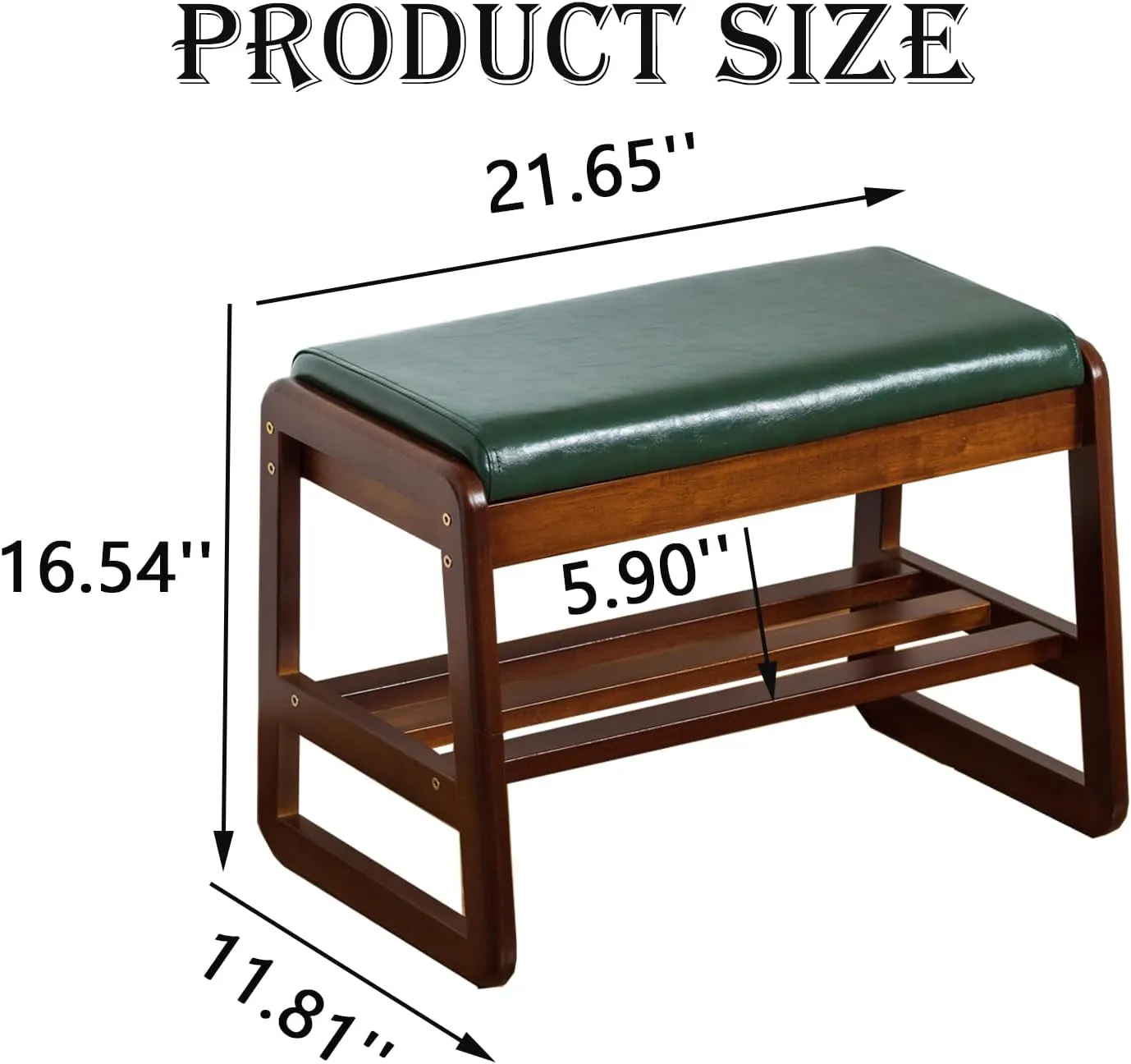 latifolia Solid Wood Bench, Entryway Shoe Bench with Cushion, 2 Tier Shoe Storage Organizer for Hallway, Living Room(Green,21.65''L)
