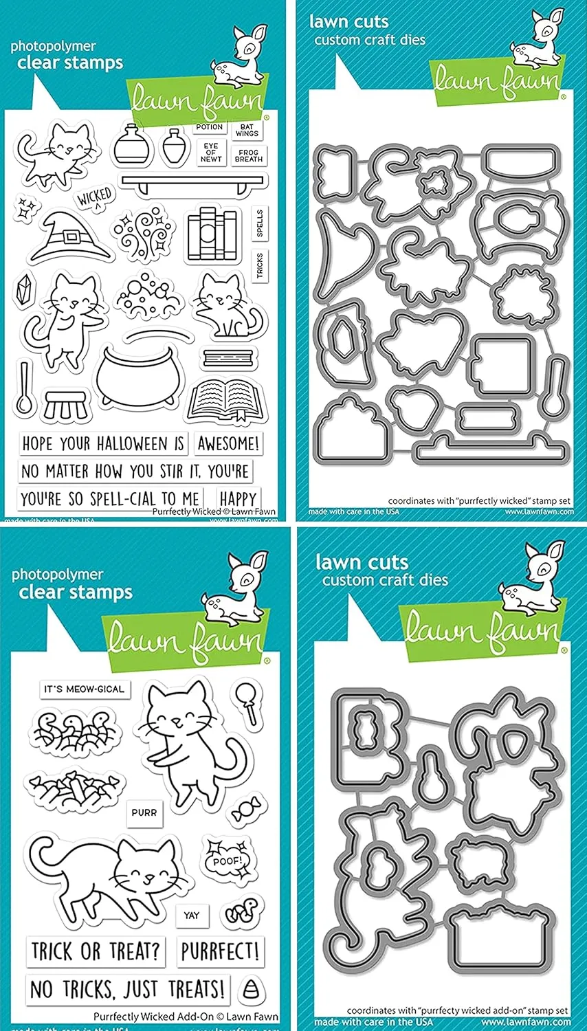 Lawn Fawn - Purrfectly Wicked Stamps and Dies & Purrfectly Wicked Add-On Stamps and Dies - 4 Item Bundle