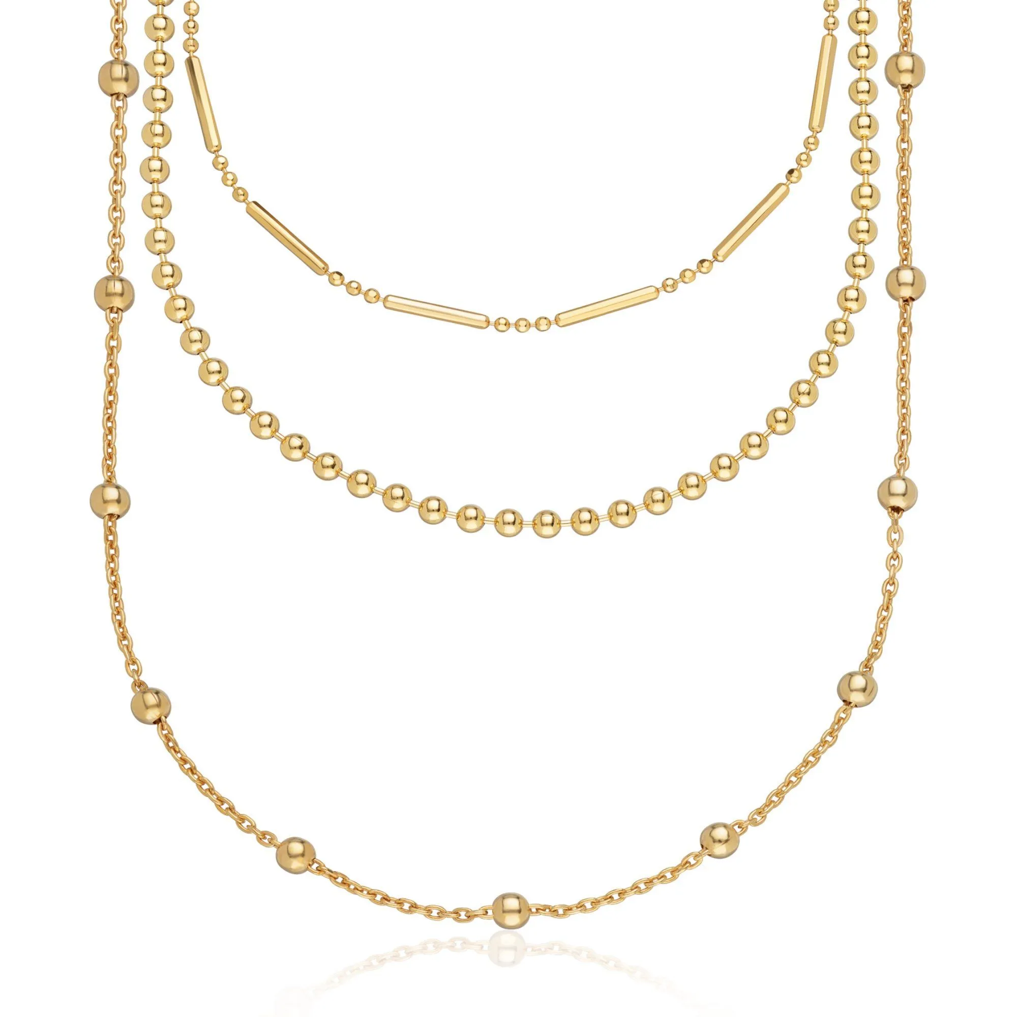 Layering Set - Bamboo Choker, Ball Chain and Long Satellite Necklace Set