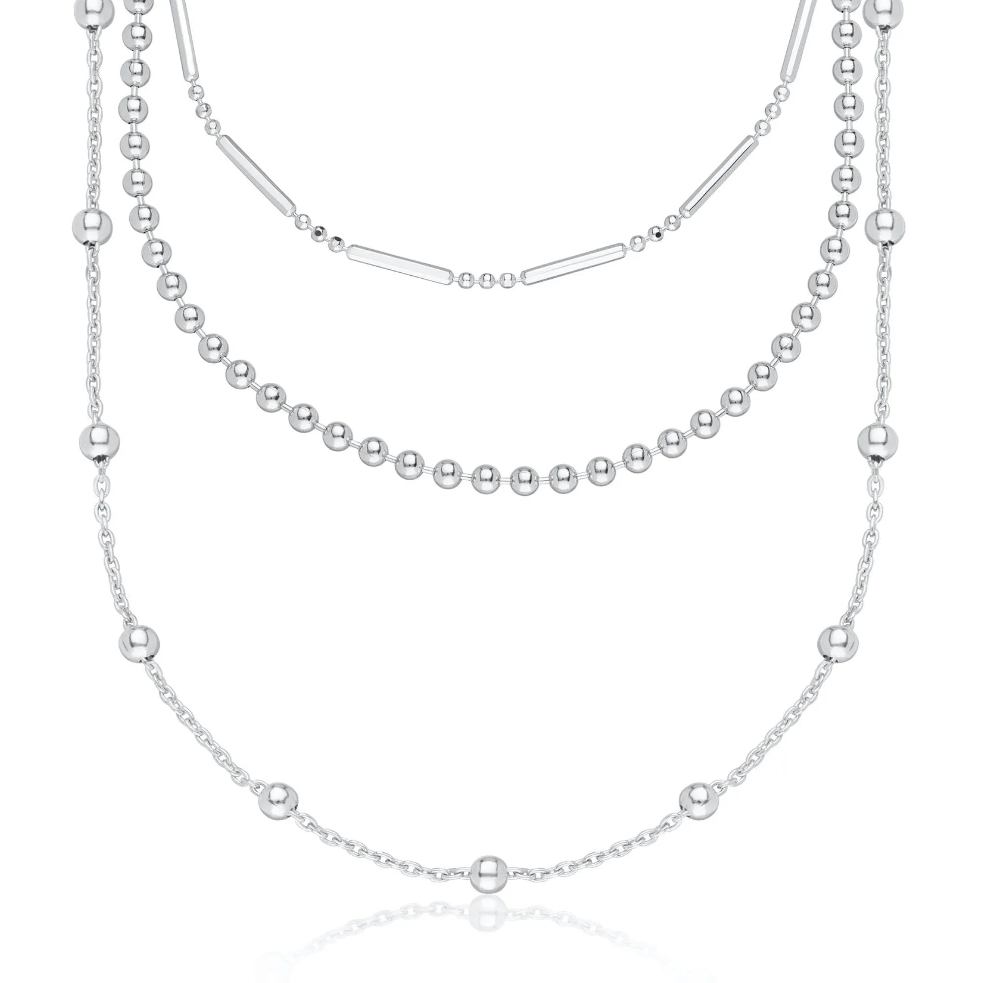 Layering Set - Bamboo Choker, Ball Chain and Long Satellite Necklace Set