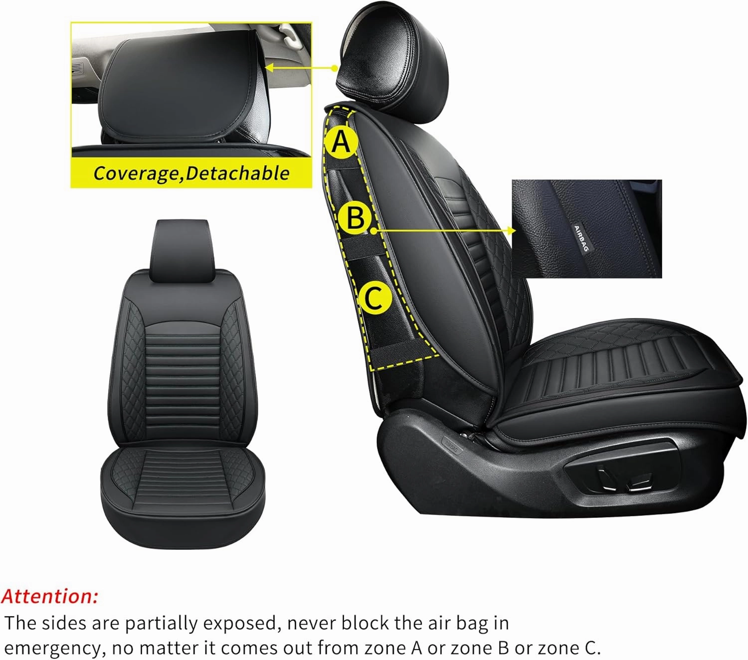 Leather Seat Covers for Cars,Car Seat Covers Full Set,Automotive Seat Covers for Trucks,SUV,Leatherette,Universal Fit,Airbag Compatible Vehicles Seats Cushions(Full Set,Black)