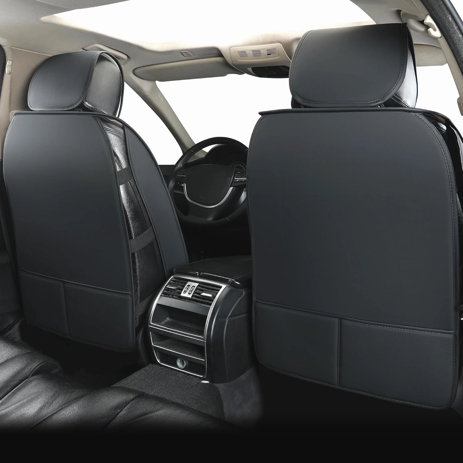 Leather Seat Covers for Cars,Car Seat Covers Full Set,Automotive Seat Covers for Trucks,SUV,Leatherette,Universal Fit,Airbag Compatible Vehicles Seats Cushions(Full Set,Black)