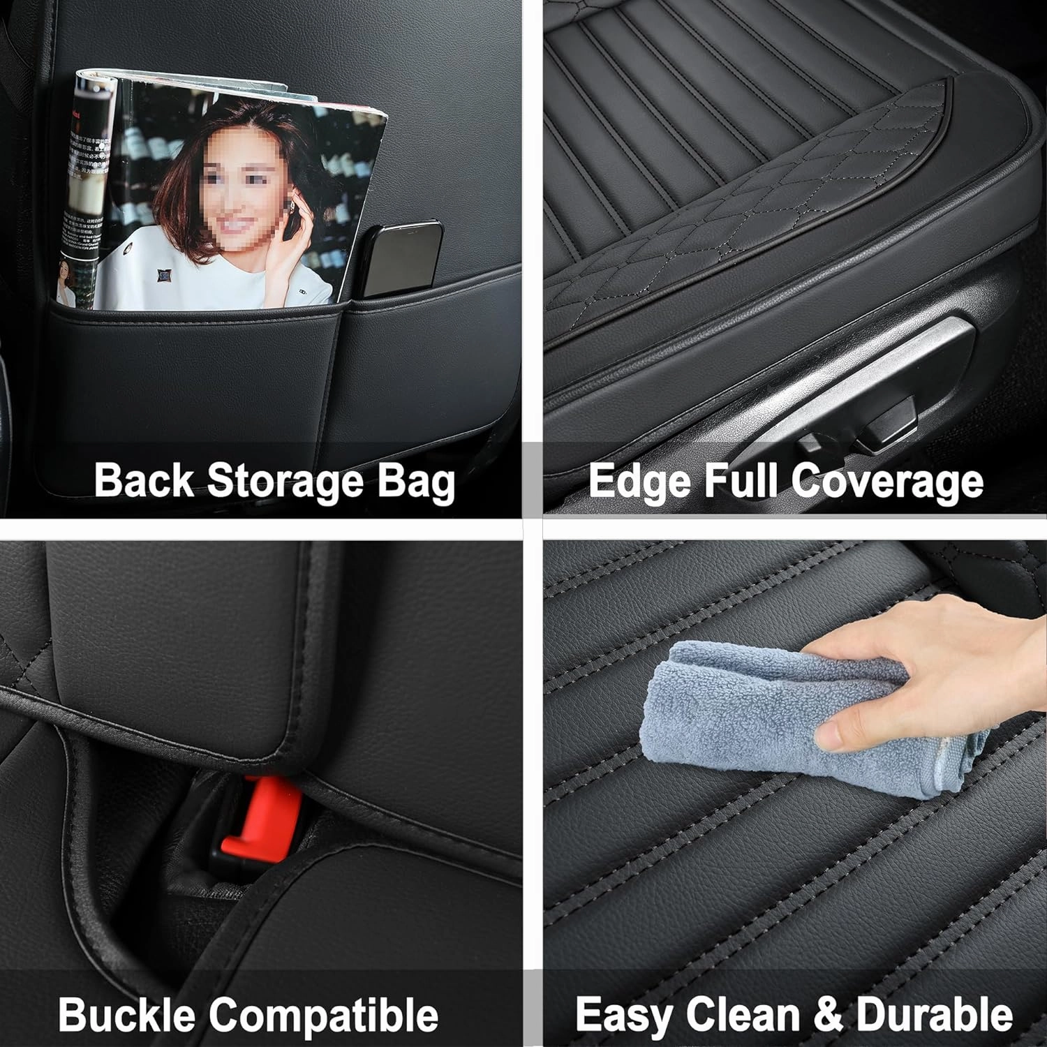 Leather Seat Covers for Cars,Car Seat Covers Full Set,Automotive Seat Covers for Trucks,SUV,Leatherette,Universal Fit,Airbag Compatible Vehicles Seats Cushions(Full Set,Black)