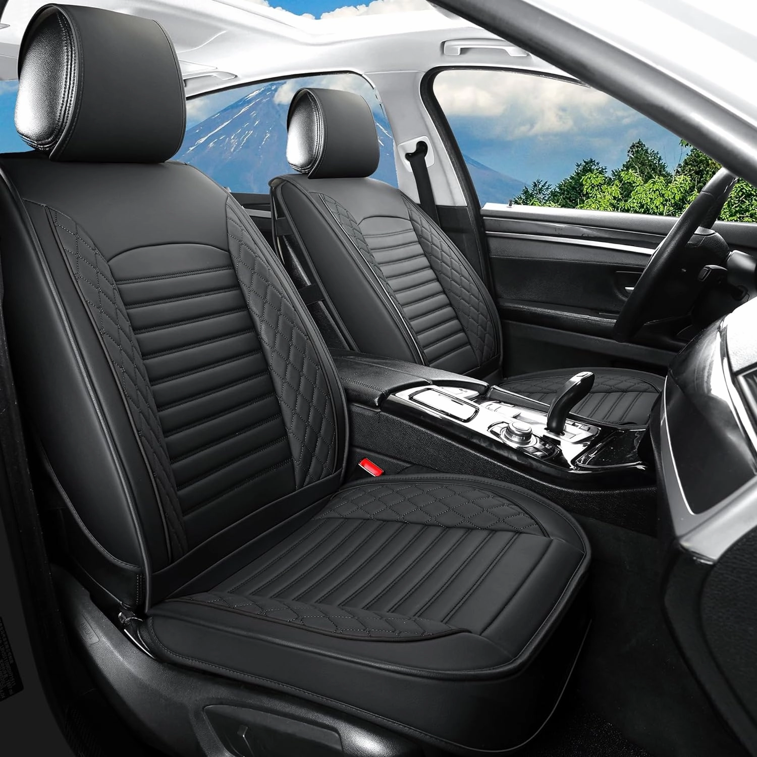 Leather Seat Covers for Cars,Car Seat Covers Full Set,Automotive Seat Covers for Trucks,SUV,Leatherette,Universal Fit,Airbag Compatible Vehicles Seats Cushions(Full Set,Black)