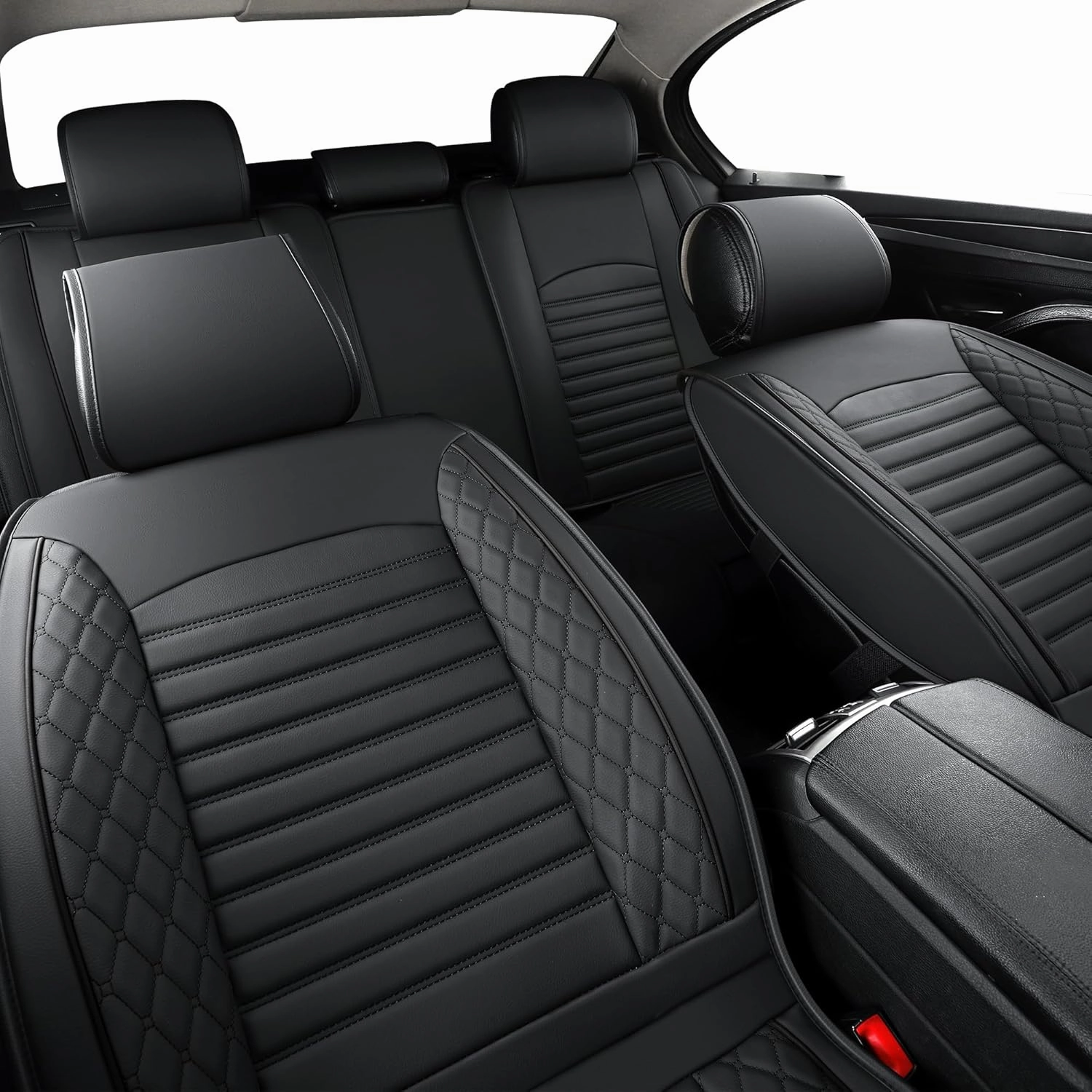 Leather Seat Covers for Cars,Car Seat Covers Full Set,Automotive Seat Covers for Trucks,SUV,Leatherette,Universal Fit,Airbag Compatible Vehicles Seats Cushions(Full Set,Black)