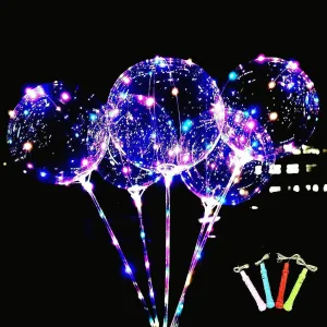 LED Light Up Bobo Balloons with Sticks,10 Packs Flashing Handles,20 Inches Bubble Bobo Balloons,70 cm Sticks,Christmas Birthday Party Decoration