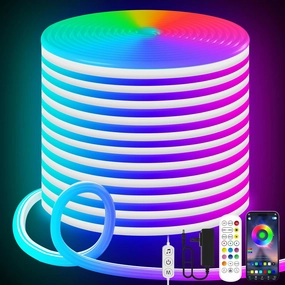 LED Neon Rope Lights, 19.68ft RGB LED Light Strip, 24V Music Sync App/Remote Control DIY Rope Light, IP67 Waterproof Gaming LED Neon Strip Lights for Bedroom Indoor Oudoor Décor